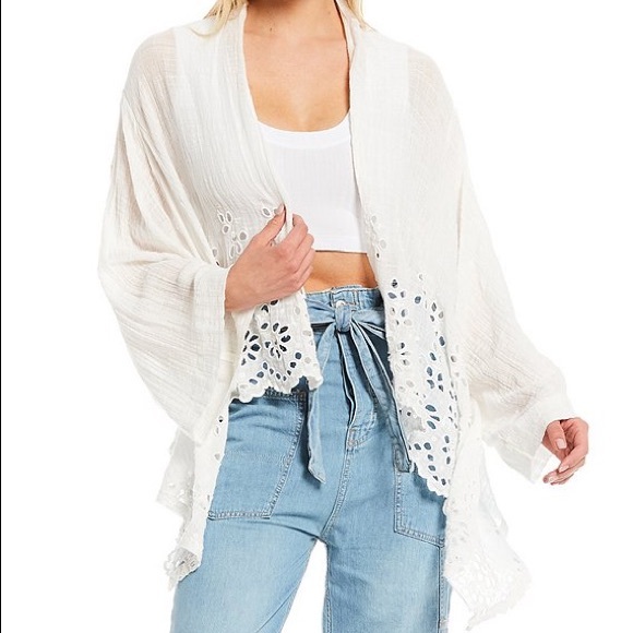 Free People Tops - Free people amaira eyelet front shark bite hem open front kimono